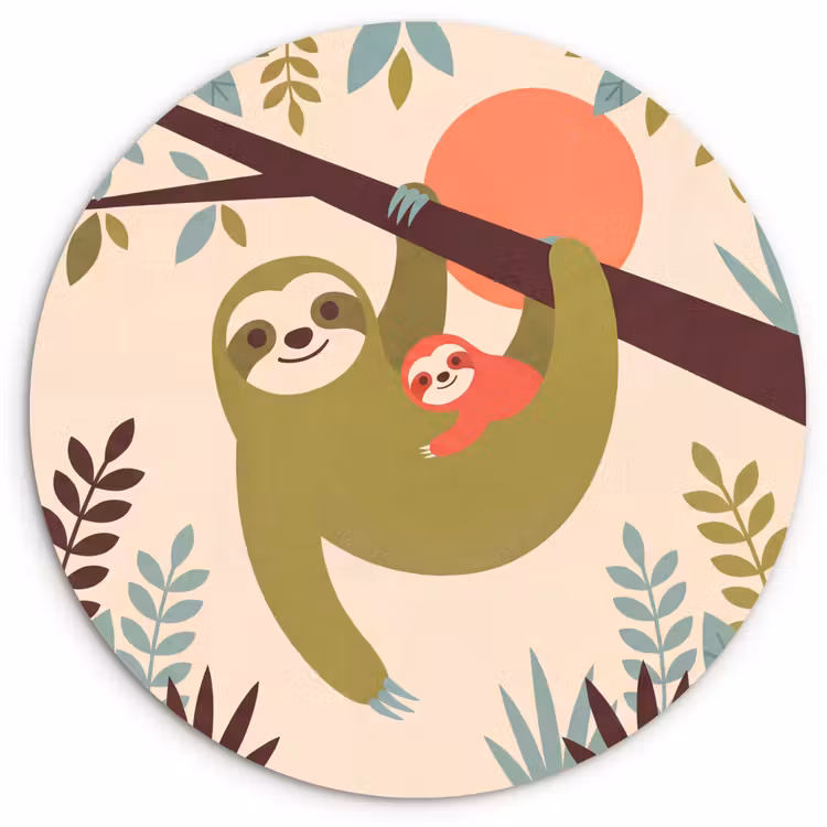 Wall circle - Glass - Animals - Mother - Baby - Nature - Green — 1