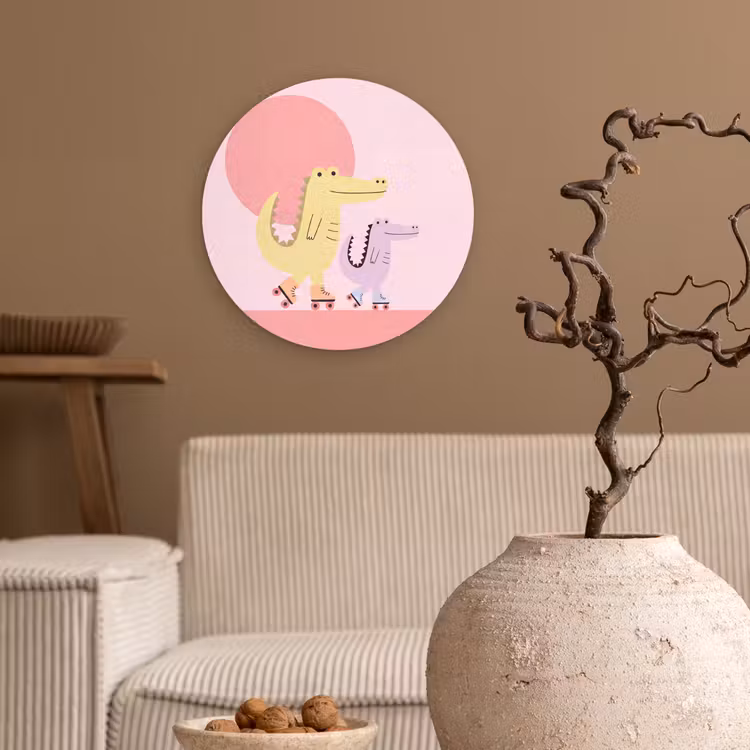 Wall circle - Glass - Animals - Skating - Illustration - Playful - Pink — 2