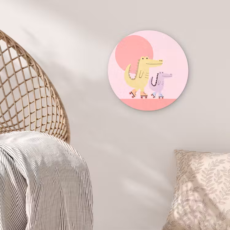 Wall circle - Glass - Animals - Skating - Illustration - Playful - Pink — 5
