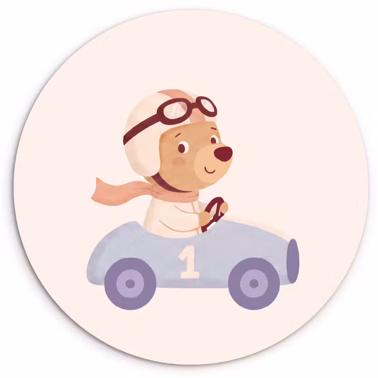 Wall circle - Glass - Bear - Car - Children's Room - Cartoon - Playful — 1