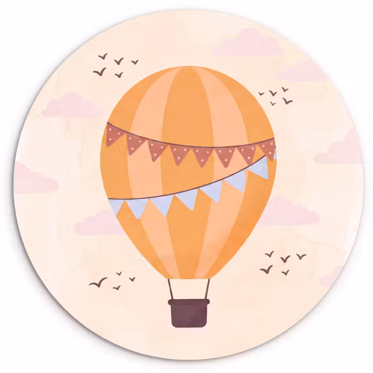 Wall circle - Glass - Hot Air Balloon - Garlands - Adventure - Illustration - Orange — 1