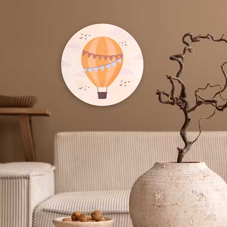 Wall circle - Glass - Hot Air Balloon - Garlands - Adventure - Illustration - Orange — 2