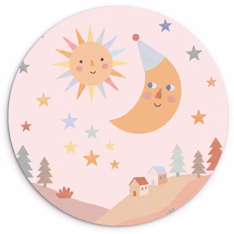 Wall circle - Glass - Sun - Moon - Stars - Children's Room - Pastel — 1
