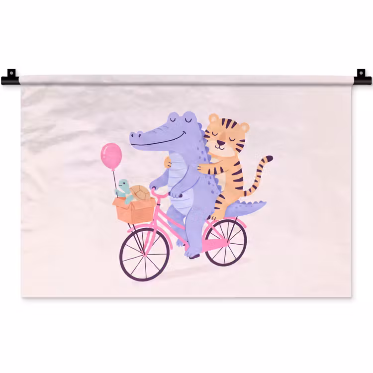 Wall Hanging - Animals - Bicycle - Friendship - Illustration - Pink — 1