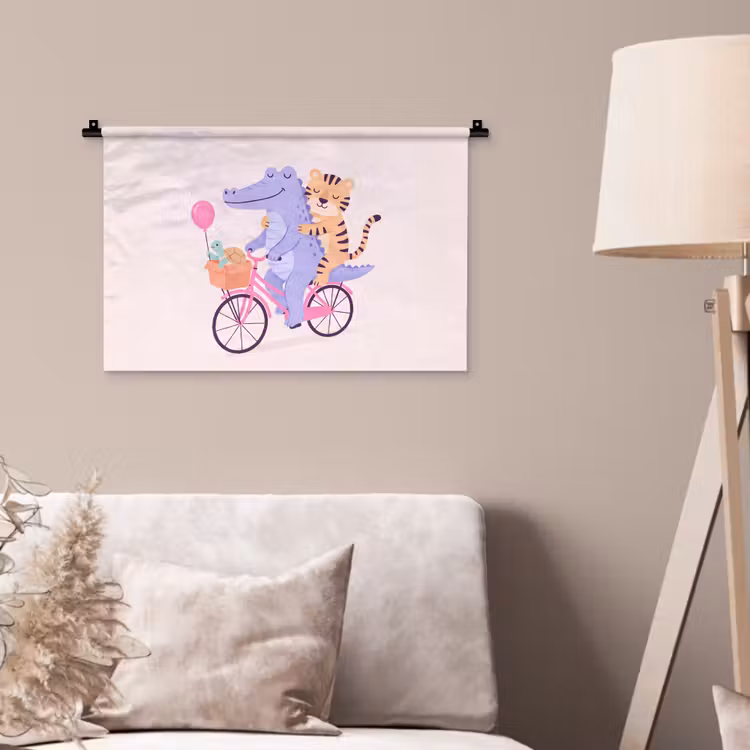 Wall Hanging - Animals - Bicycle - Friendship - Illustration - Pink — 2