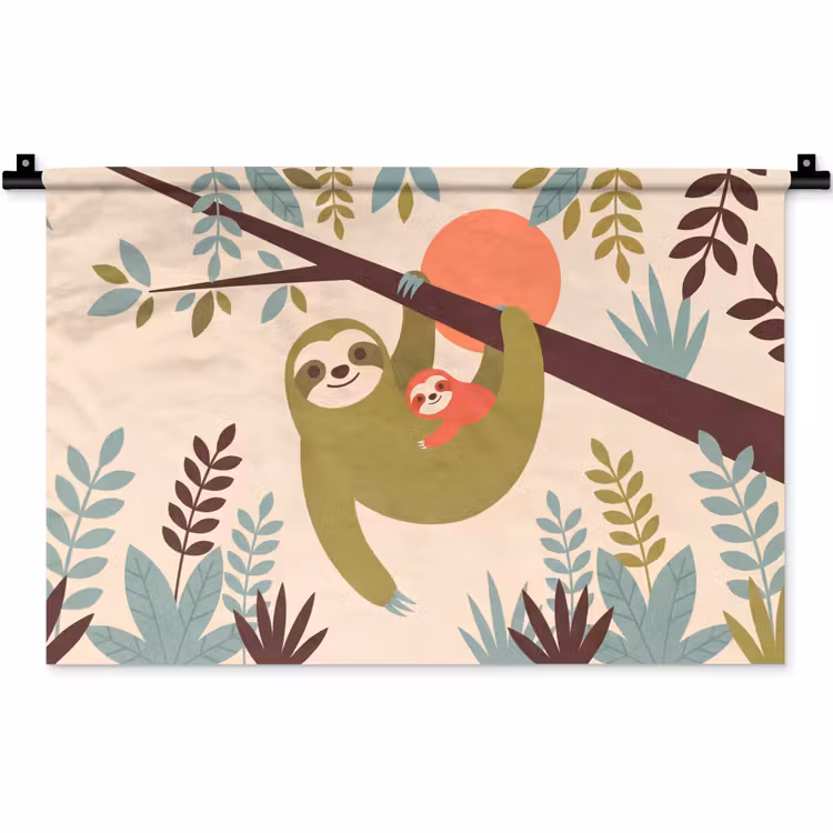 Wall Hanging - Animals - Mother - Baby - Nature - Green — 1