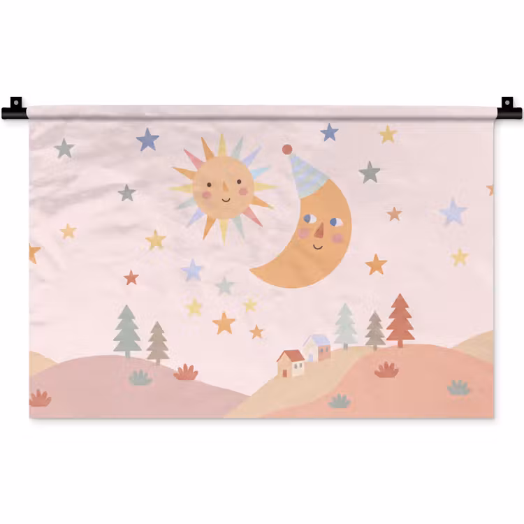 Wall Hanging - Sun - Moon - Stars - Children's Room - Pastel — 1