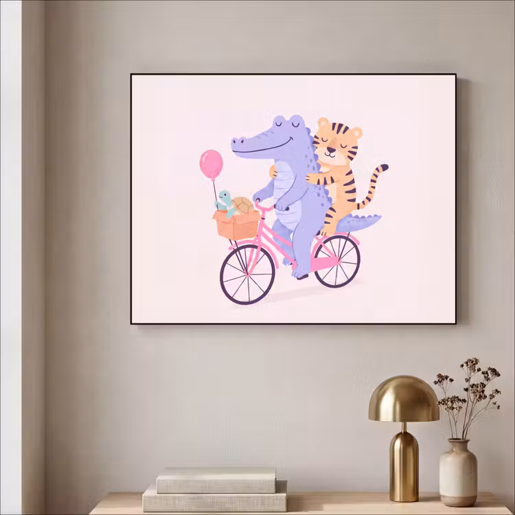 Art Frame - Animals - Bicycle - Friendship - Illustration - Pink — 3