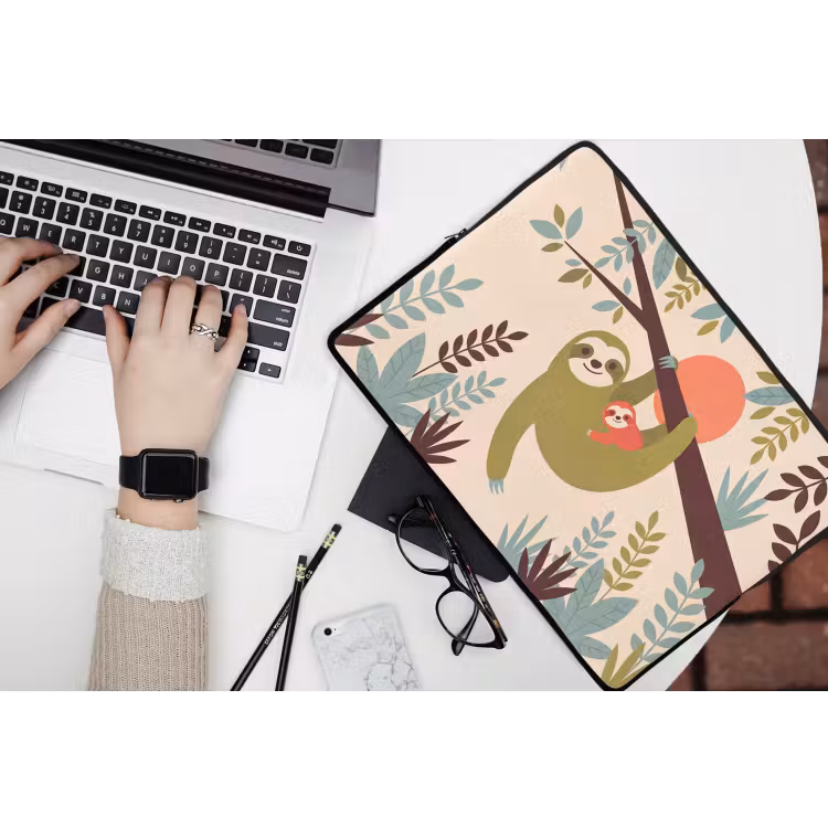 Laptop Sleeve - Animals - Mother - Baby - Nature - Green — 3