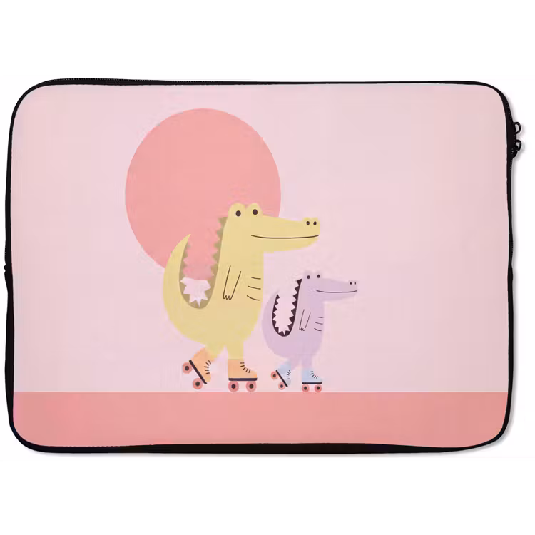 Laptop Sleeve - Animals - Skating - Illustration - Playful - Pink — 1