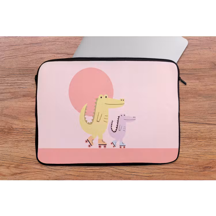 Laptop Sleeve - Animals - Skating - Illustration - Playful - Pink — 2