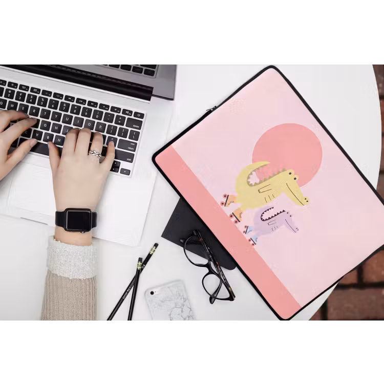Laptop Sleeve - Animals - Skating - Illustration - Playful - Pink — 3