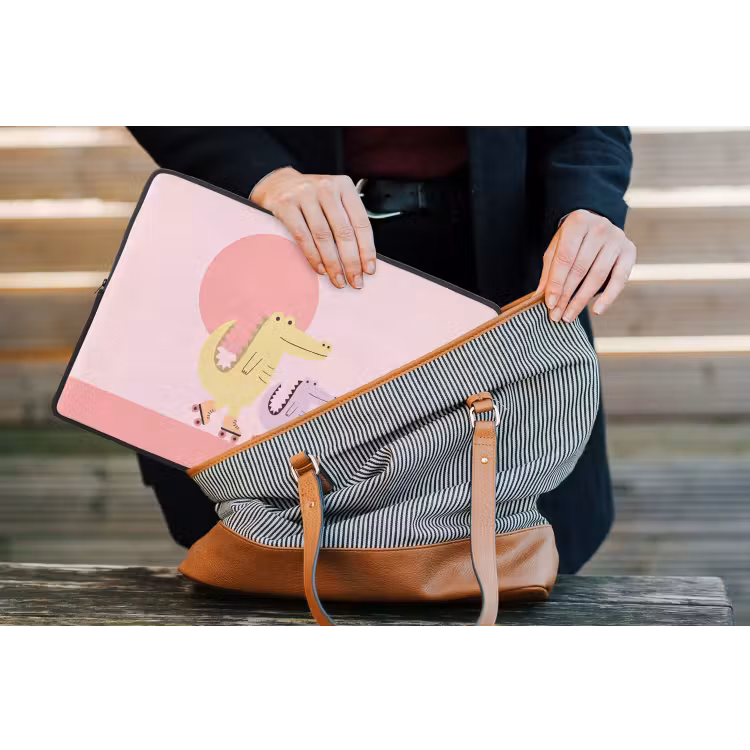 Laptop Sleeve - Animals - Skating - Illustration - Playful - Pink — 4