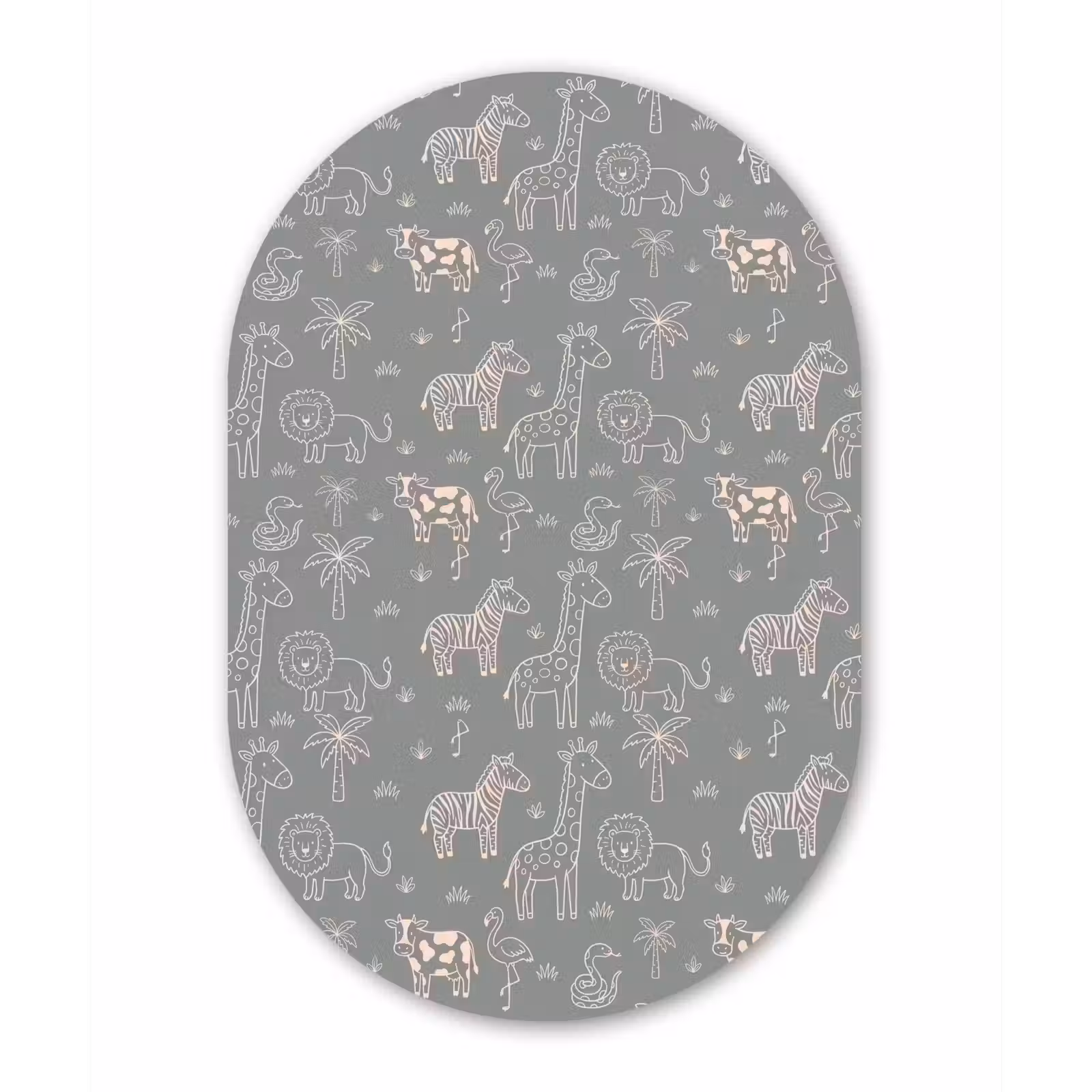 aluminium oval wall art - Animals - Safari - Pattern - Illustration - Green — 1