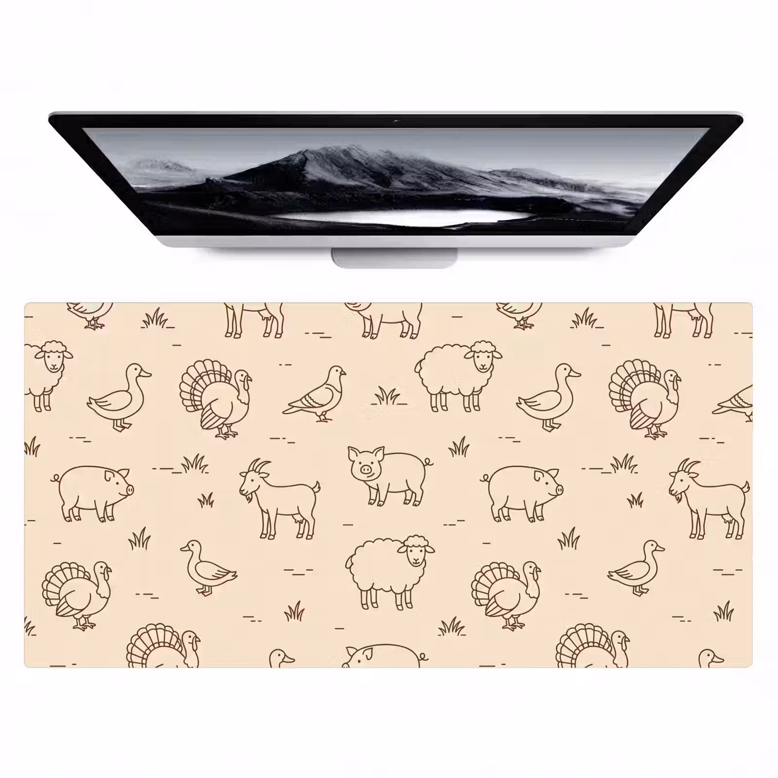 Desk Mat - Animals - Pattern - Farm - Minimalist - Beige — 1