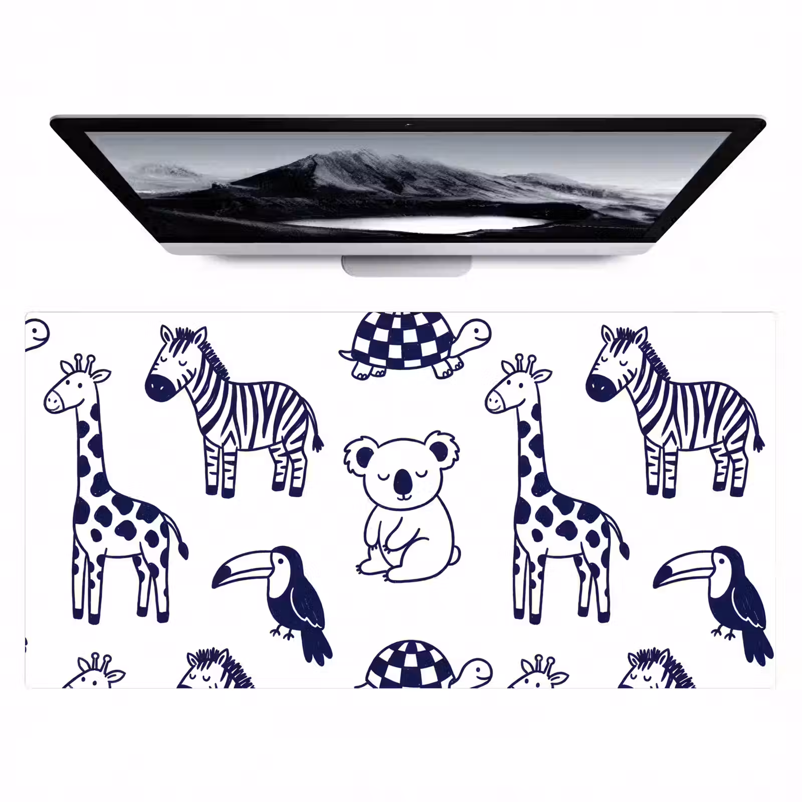 Desk Mat - Animals - Pattern - Kids' Room - Graphic - White and Blue — 1