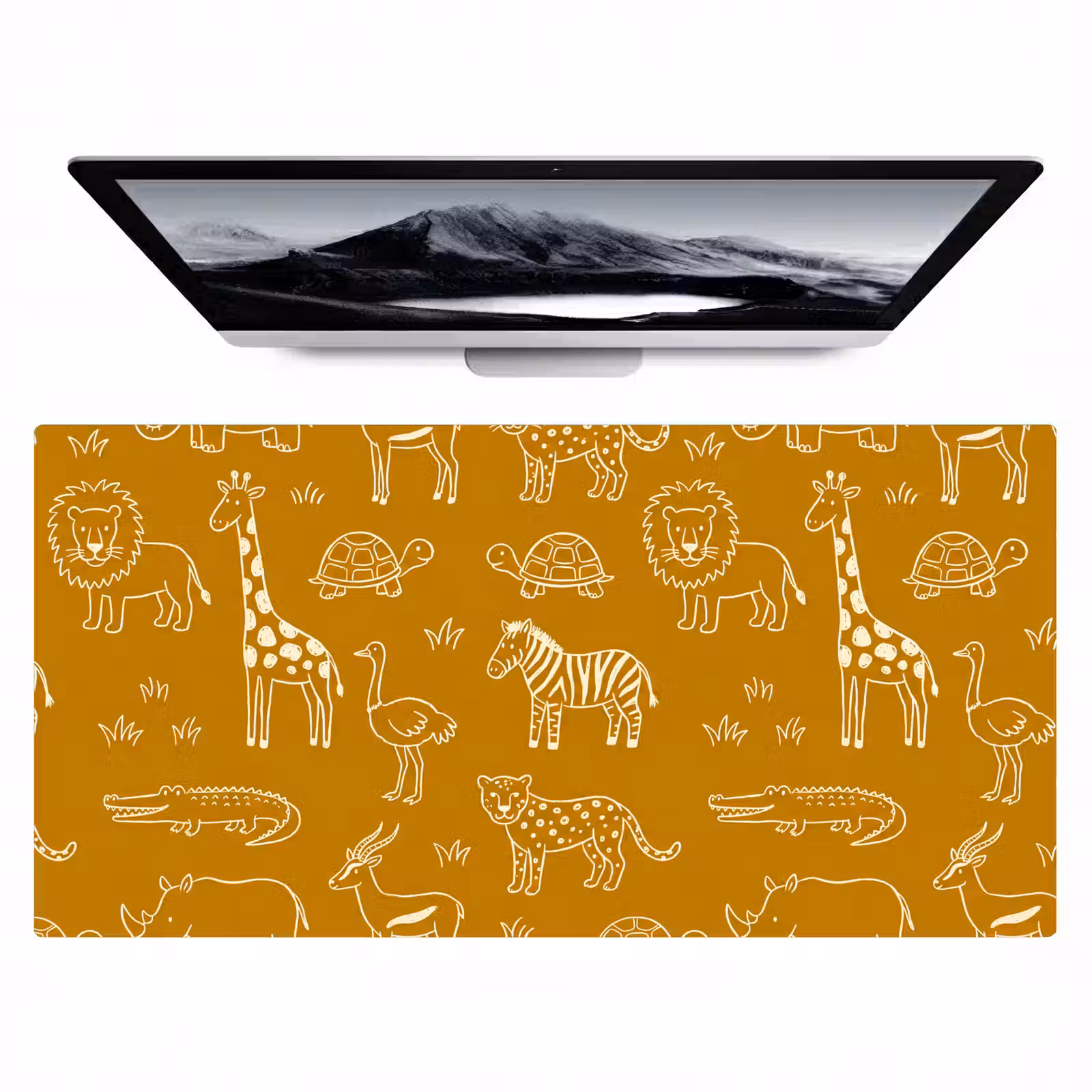 Desk Mat - Animals - Safari - Pattern - Childlike - Ochre — 1