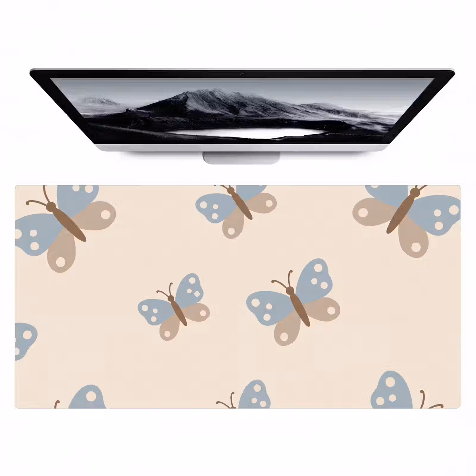 Desk Mat - Insect - Butterfly Pattern - Abstract - Blue - Beige — 1