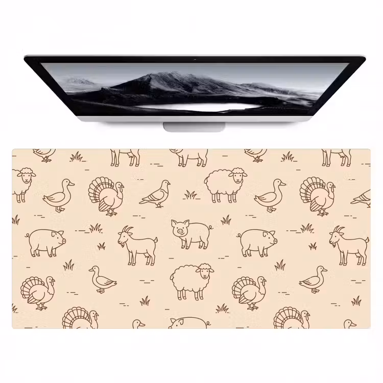 Desk Mat - Animals - Pattern - Farm - Minimalist - Beige — 1