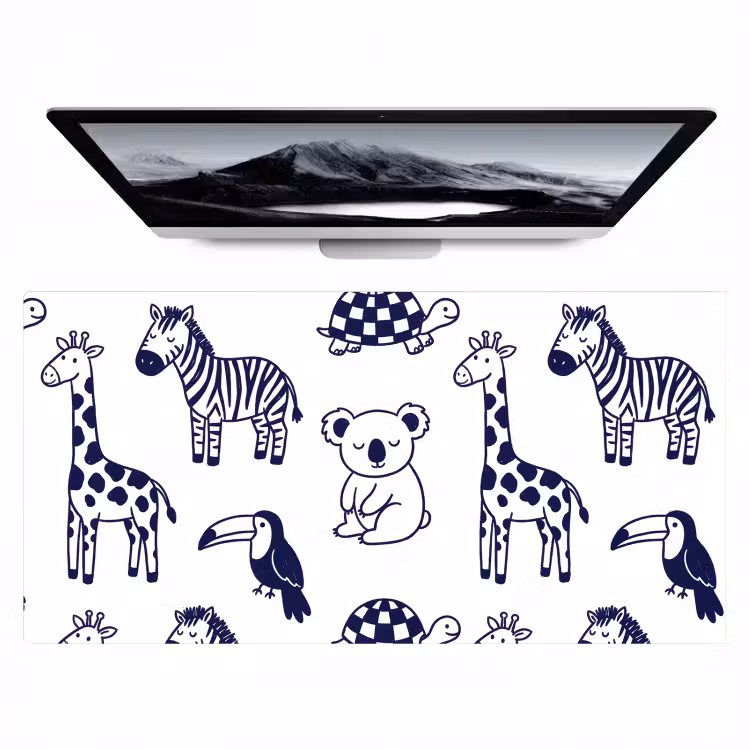 Desk Mat - Animals - Pattern - Kids' Room - Graphic - White and Blue — 1