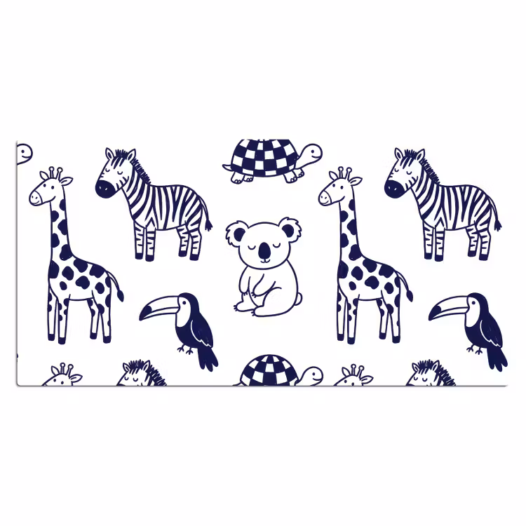 Desk Mat - Animals - Pattern - Kids' Room - Graphic - White and Blue — 2