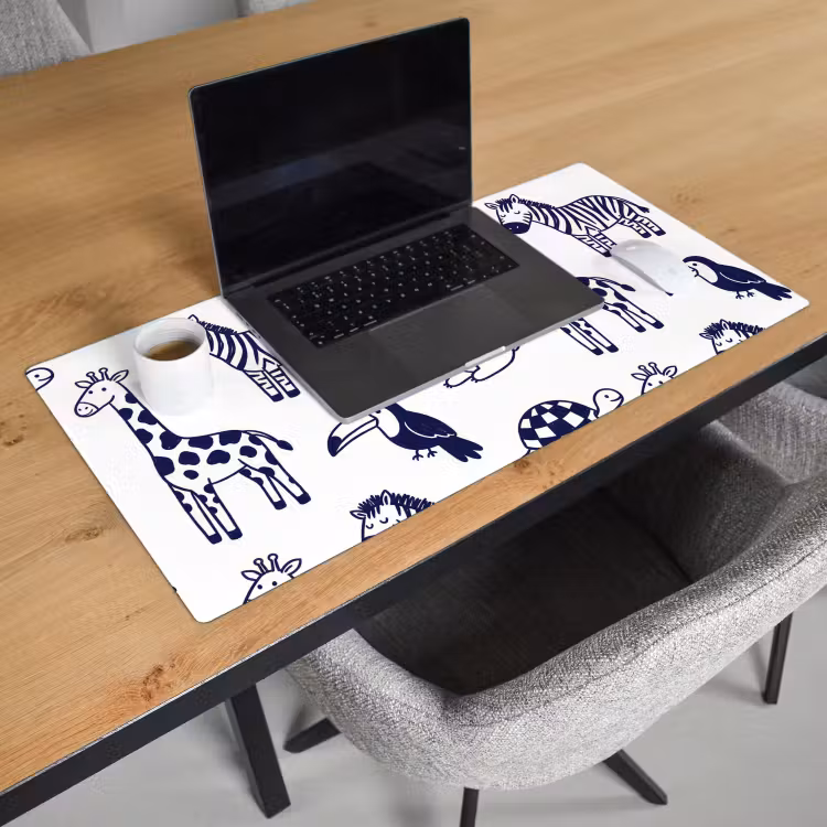 Desk Mat - Animals - Pattern - Kids' Room - Graphic - White and Blue — 3