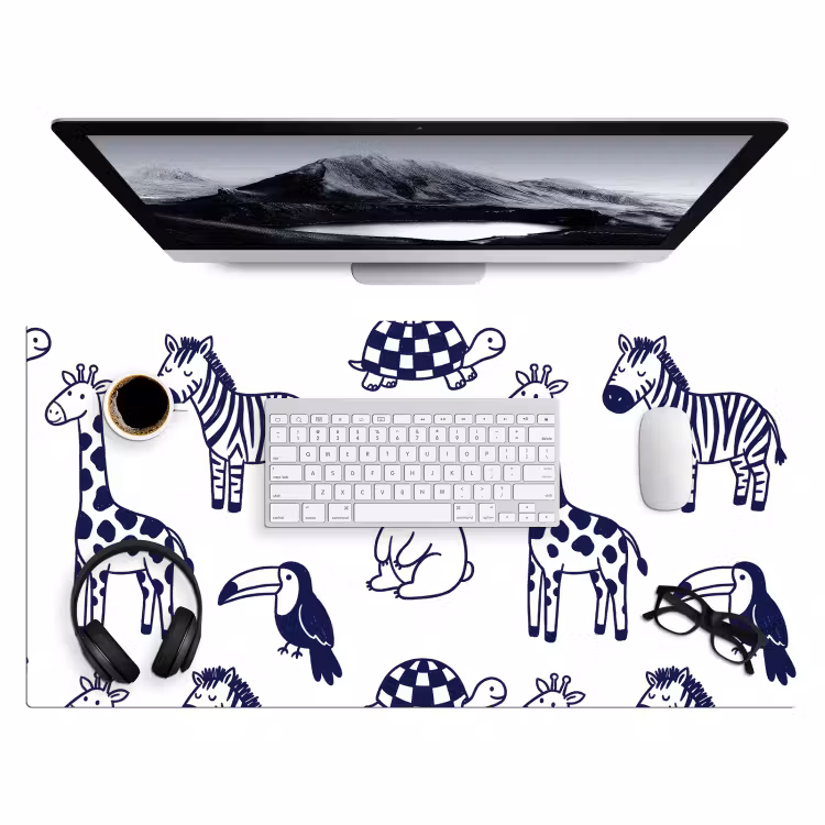 Desk Mat - Animals - Pattern - Kids' Room - Graphic - White and Blue — 4