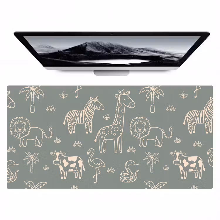 Desk Mat - Animals - Safari - Pattern - Illustration - Green — 1