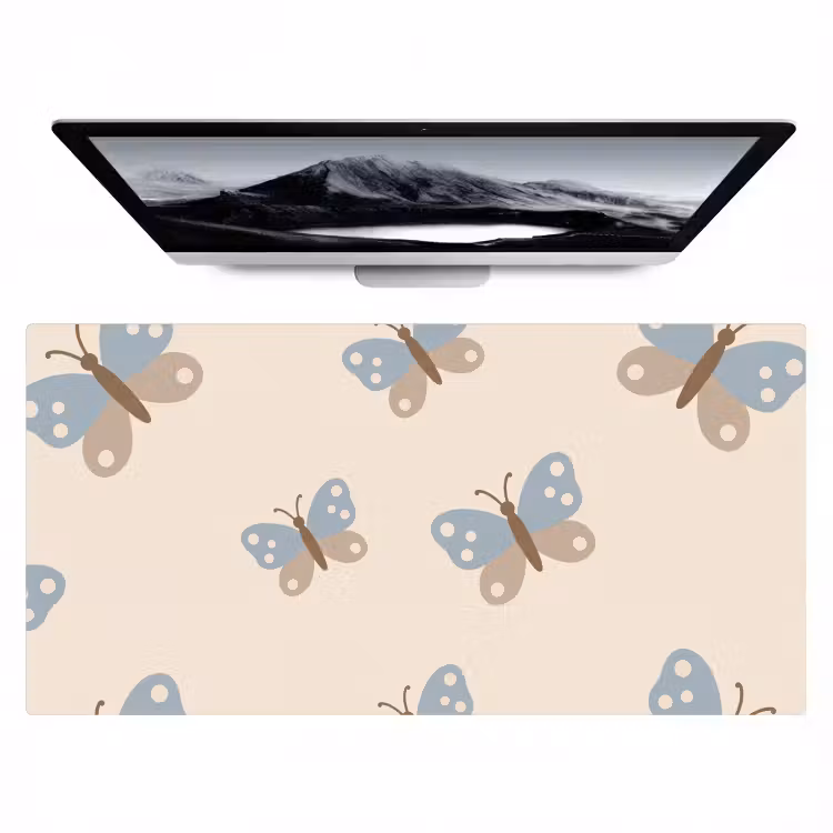 Desk Mat - Insect - Butterfly Pattern - Abstract - Blue - Beige — 1