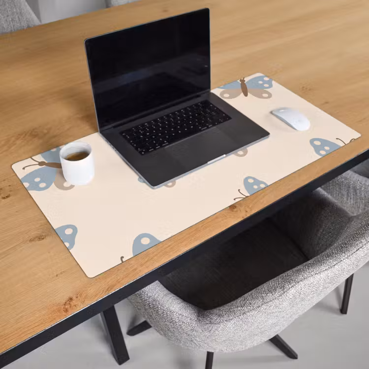 Desk Mat - Insect - Butterfly Pattern - Abstract - Blue - Beige — 3