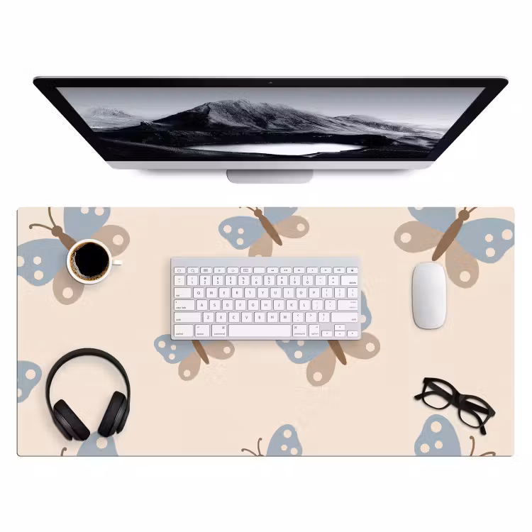 Desk Mat - Insect - Butterfly Pattern - Abstract - Blue - Beige — 4