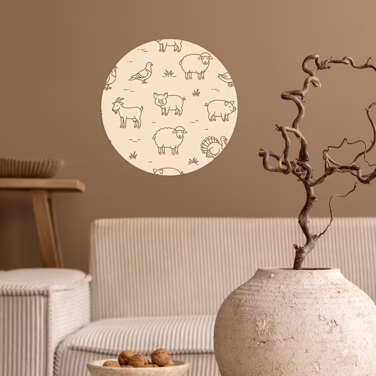 Wallpaper Circle - Animals - Pattern - Farm - Minimalist - Beige — 2