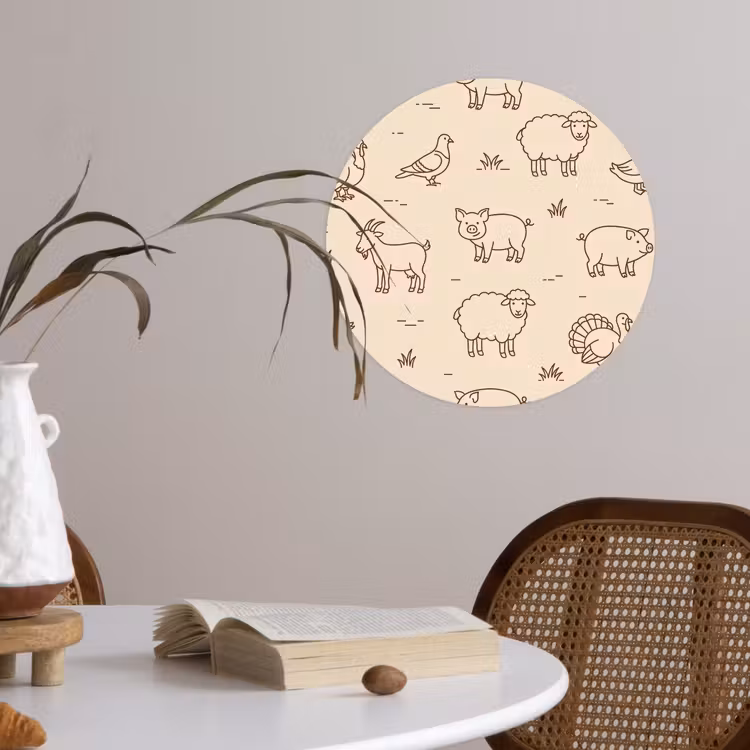 Wallpaper Circle - Animals - Pattern - Farm - Minimalist - Beige — 4