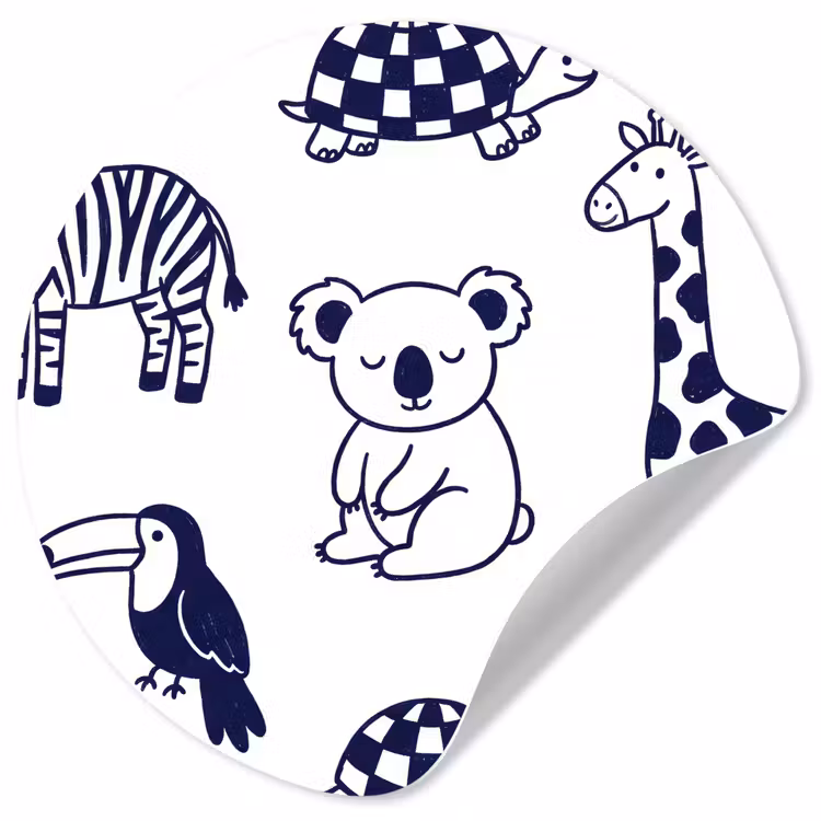 Wallpaper Circle - Animals - Pattern - Kids' Room - Graphic - White and Blue — 1
