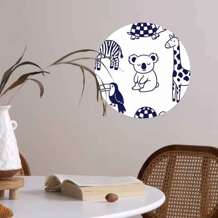 Wallpaper Circle - Animals - Pattern - Kids' Room - Graphic - White and Blue — 4