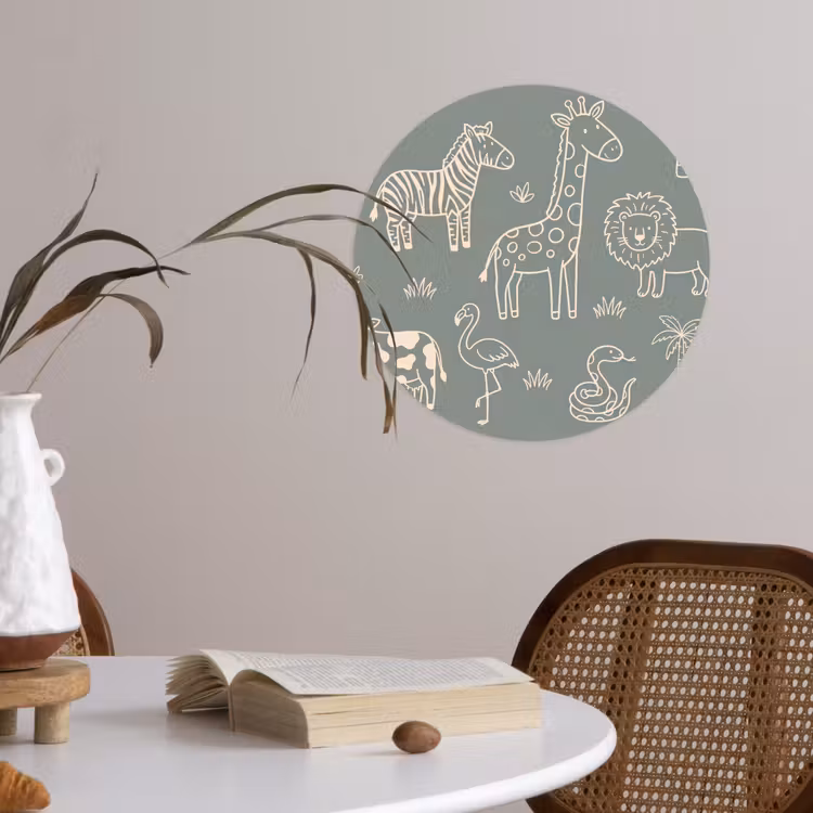 Wallpaper Circle - Animals - Safari - Pattern - Illustration - Green — 4