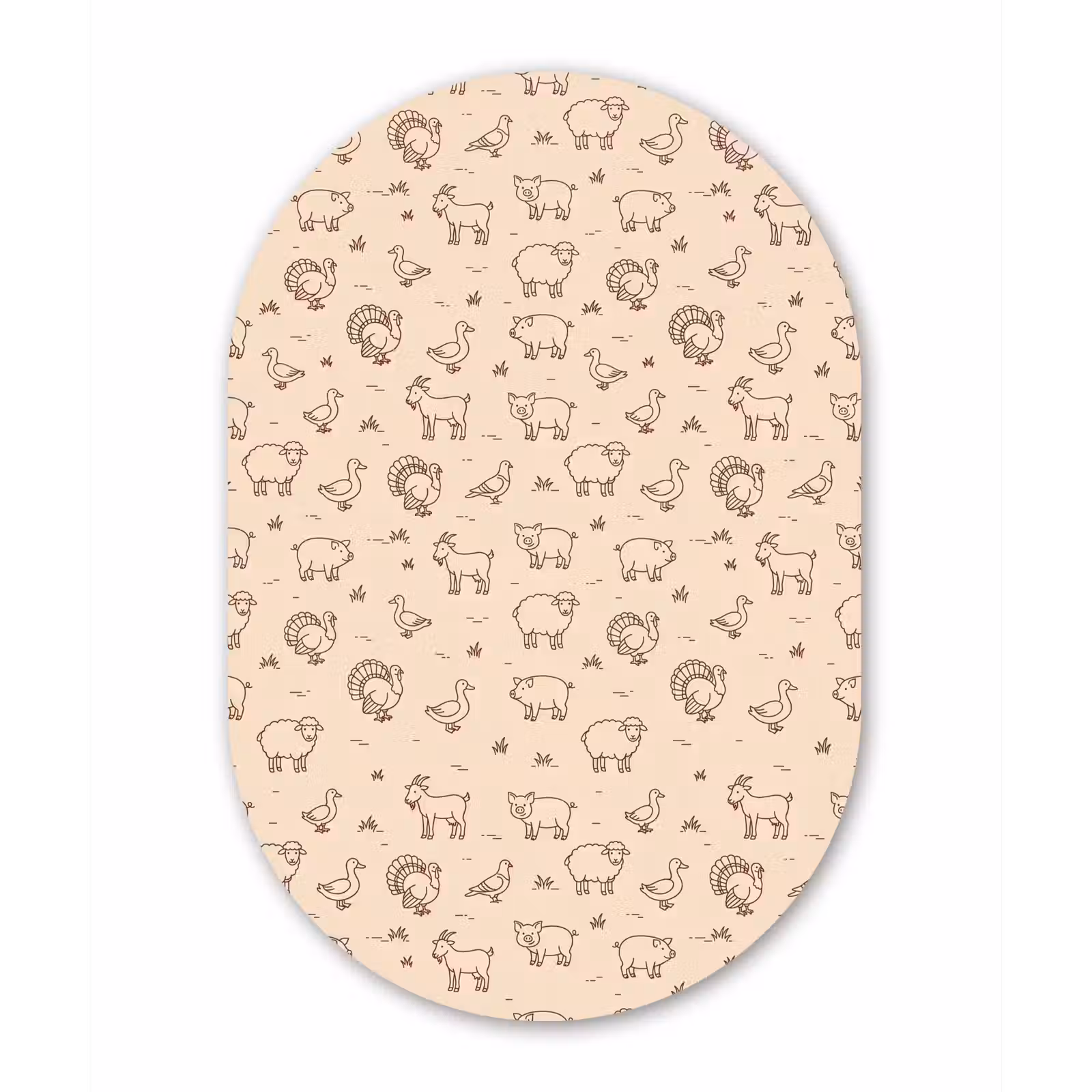Oval - Glass - Animals - Pattern - Farm - Minimalist - Beige — 1