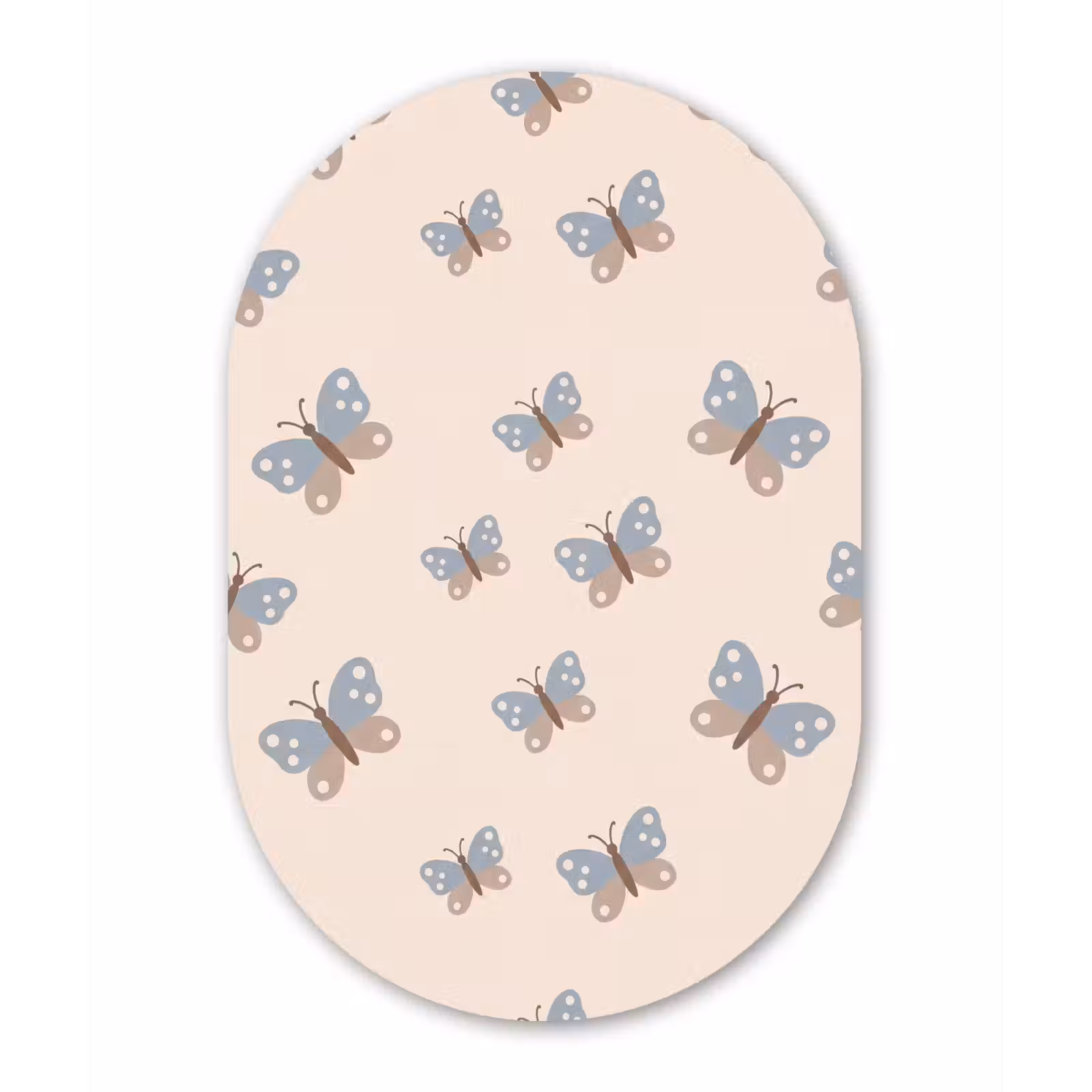 Oval - Glass - Insect - Butterfly Pattern - Abstract - Blue - Beige — 1