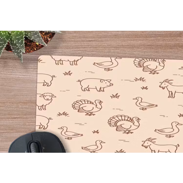 Mouse Pad - Animals - Pattern - Farm - Minimalist - Beige — 5