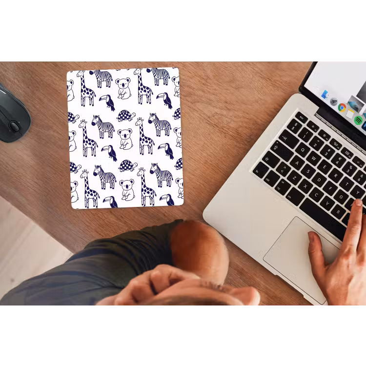 Mouse Pad - Animals - Pattern - Kids' Room - Graphic - White and Blue — 2