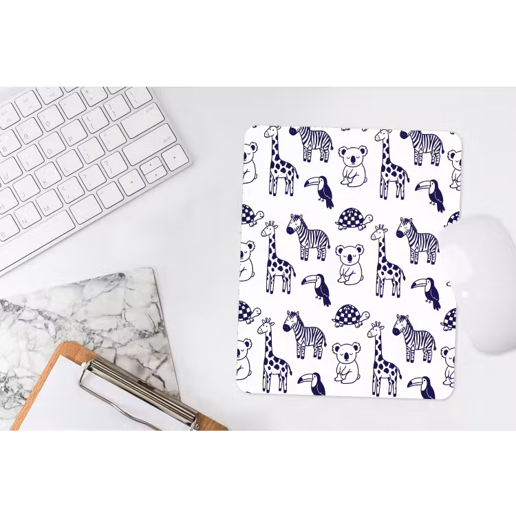 Mouse Pad - Animals - Pattern - Kids' Room - Graphic - White and Blue — 4