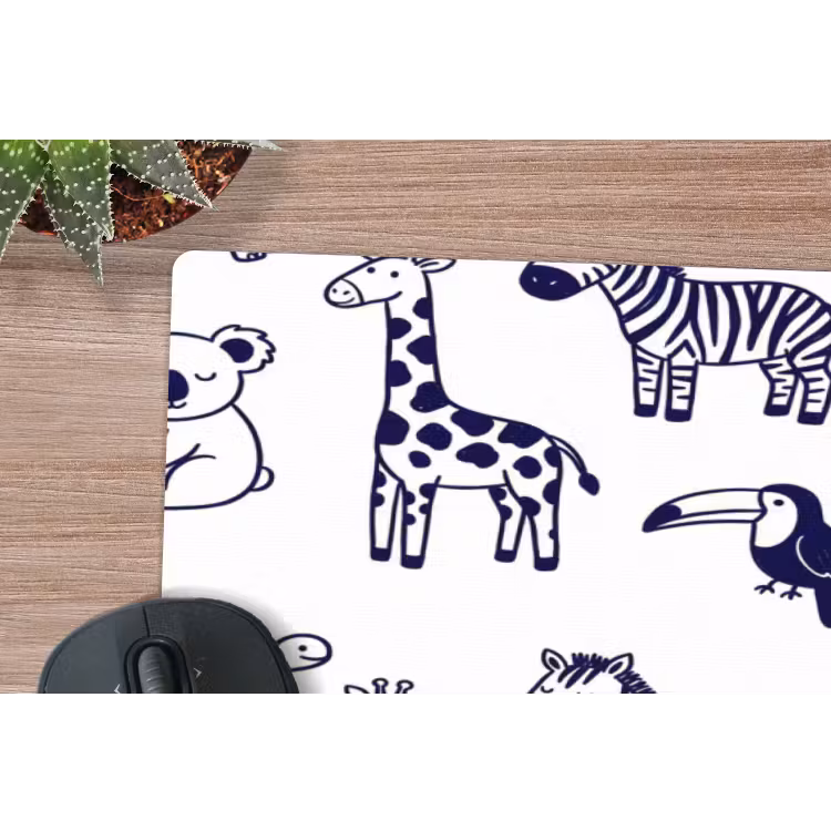 Mouse Pad - Animals - Pattern - Kids' Room - Graphic - White and Blue — 5