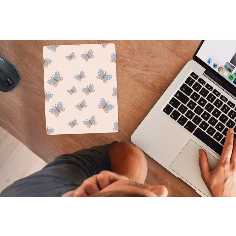 Mouse Pad - Insect - Butterfly Pattern - Abstract - Blue - Beige — 2