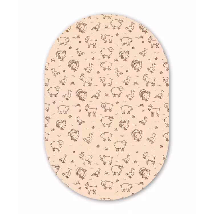 Oval - Glass - Animals - Pattern - Farm - Minimalist - Beige — 1