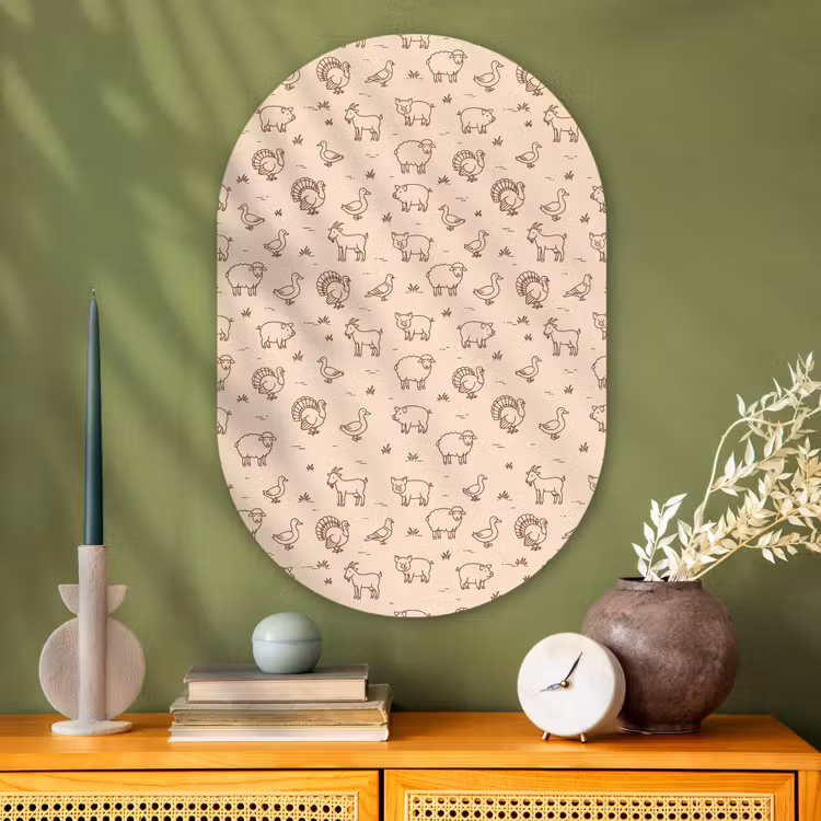 Oval - Glass - Animals - Pattern - Farm - Minimalist - Beige — 2