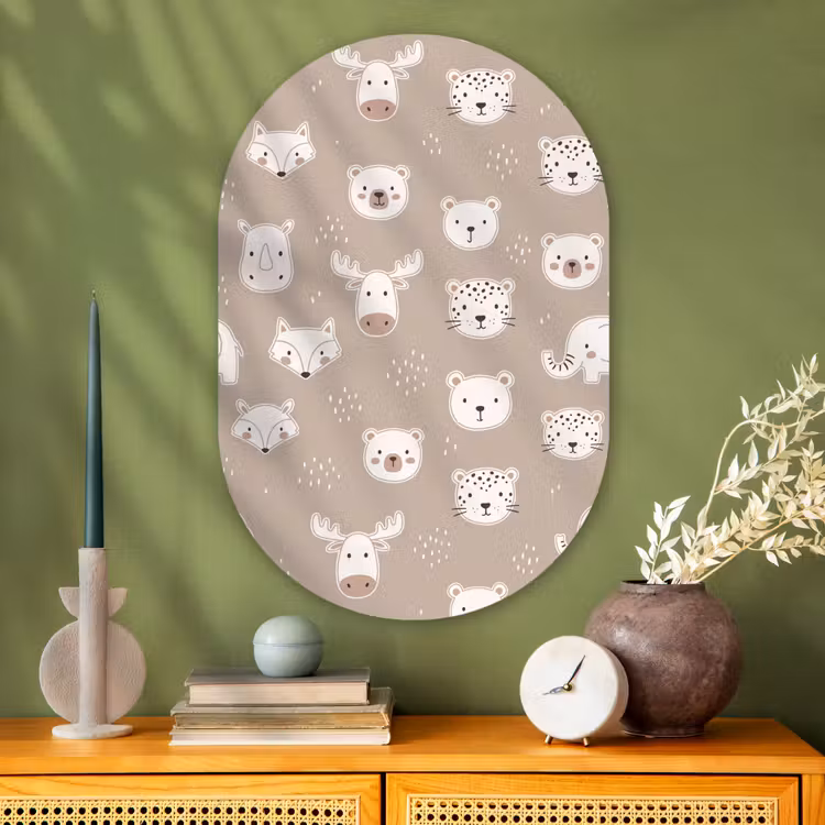 Oval - Glass - Animals - Pattern - Illustration - Modern - Beige — 2