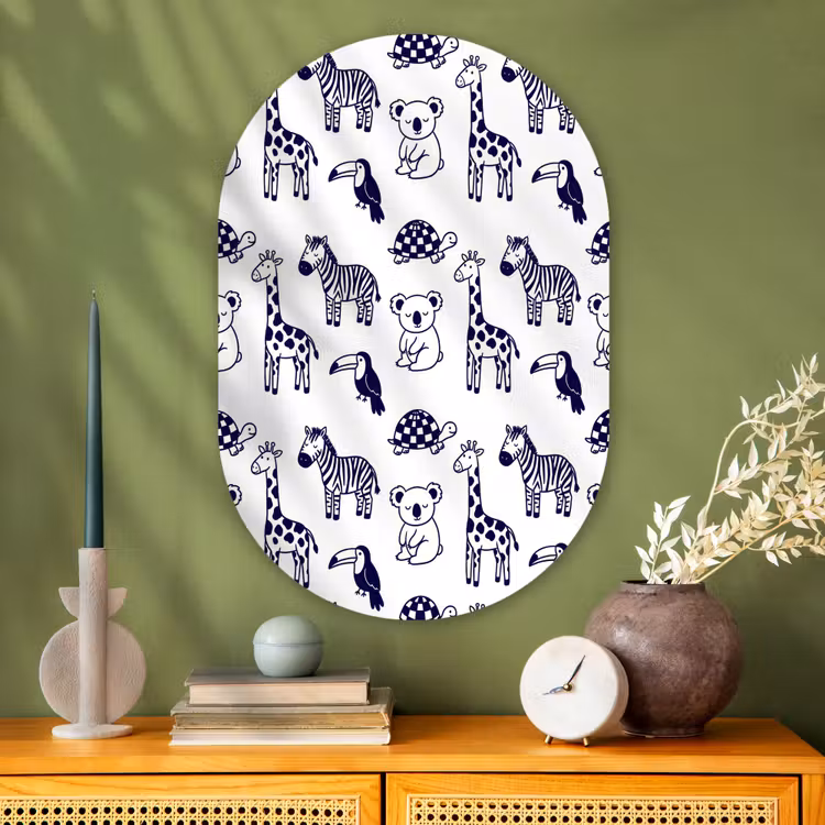 Oval - Glass - Animals - Pattern - Kids' Room - Graphic - White and Blue — 2