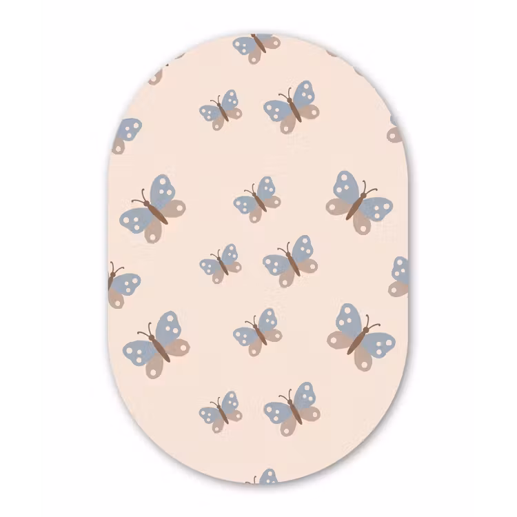 Oval - Glass - Insect - Butterfly Pattern - Abstract - Blue - Beige — 1