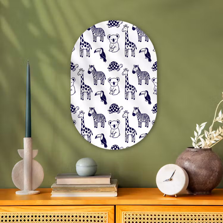 Oval - Plastic - Animals - Pattern - Kids' Room - Graphic - White and Blue — 2