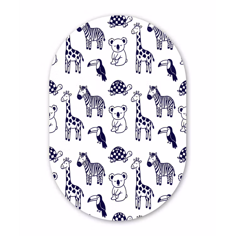 Oval - Plastic - Animals - Pattern - Kids' Room - Graphic - White and Blue — 3